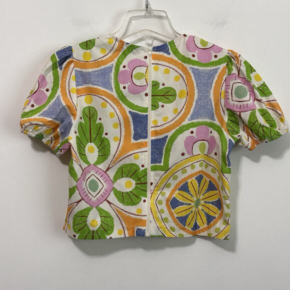 Avara Sidney Top S Zip Back Puff Short Sleeve Summer Trendy Crop Floral NEW - Picture 8 of 9